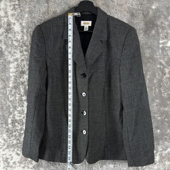 Talbots Size 12 Wool Career Notched Blazer Jacket Black/White Long Sleeve Button - Picture 3 of 9